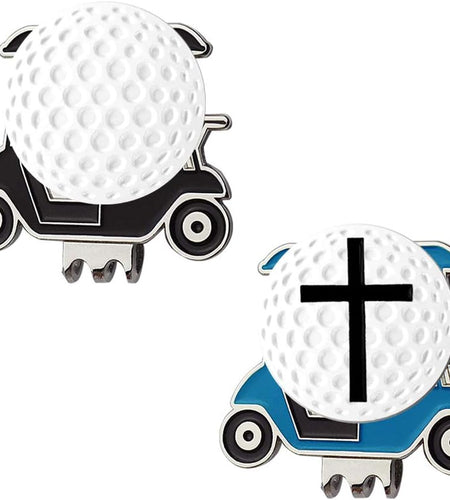 Golf Cart Hat Clip, Assorted Pattern Golf Ball Markers 24.4Mm,Nice Golf Gift for Women Men,Pack of 2