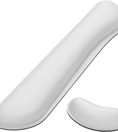 Enlarge Keyboard Wrist Rest, Memory Foam Wrist Cushion for Desk Mats Support, Cute Typing Pain Relief Keyboard Mouse Pad Rests Set with Non-Slip Base for Gaming Laptop Office, Ivory White