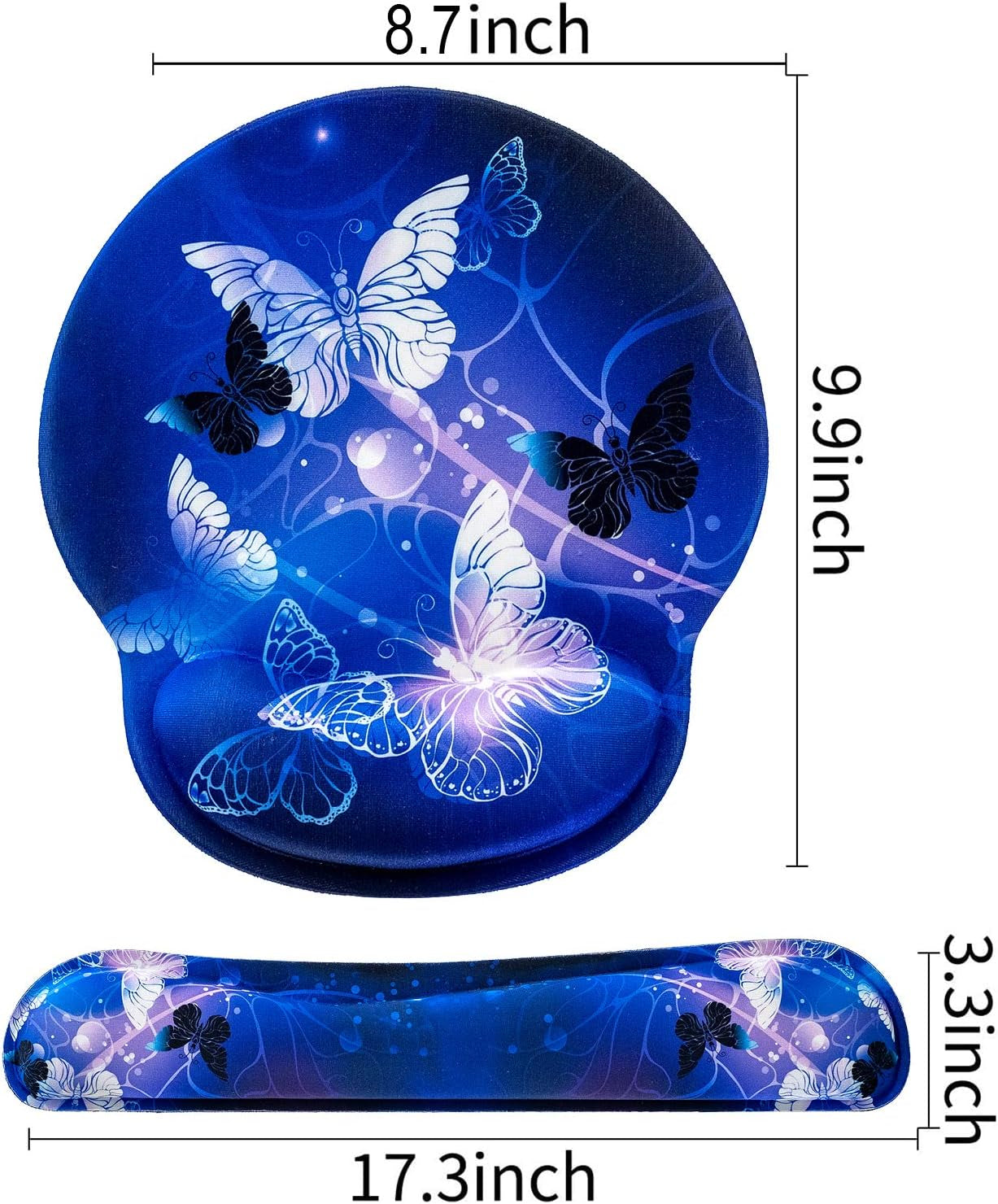 Keyboard Wrist Rest and Mouse Pad with Wrist Support, Memory Foam Set for Gaming and Office, Comfortable & Lightweight for Easy Typing & Pain Relief (White Butterflies)