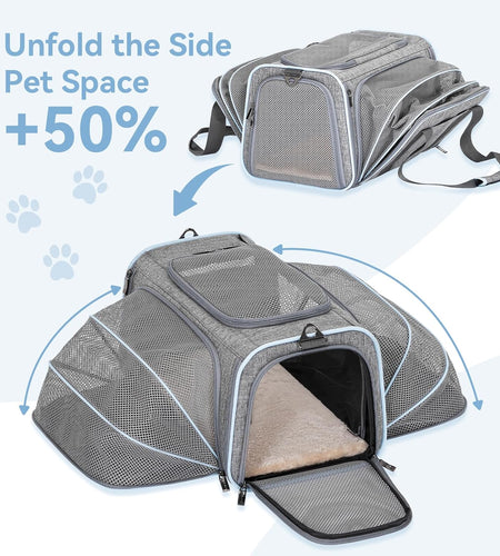 Expandable Cat Carriers Airline Approved, 16"X10"X9" Small Dog Carrier Soft-Sided Portable Washable Pet Travel Carrier with Two Extension for Kitten,Rabbit, Puppy, Small Animal