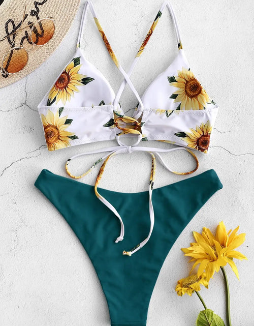 Load image into Gallery viewer, Sunflower Printed Bikini Set Sexy Swimwear Women 2021 Mujer Push up Padded Biquini Bathers Bandage Bathing Suit Swimsuit Bikini

