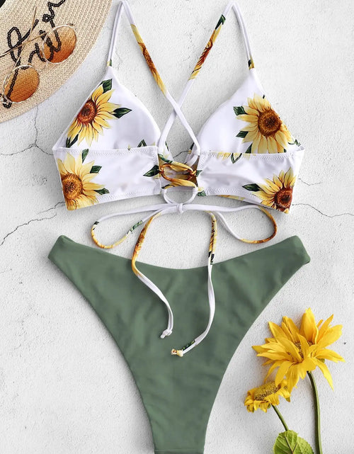 Load image into Gallery viewer, Sunflower Printed Bikini Set Sexy Swimwear Women 2021 Mujer Push up Padded Biquini Bathers Bandage Bathing Suit Swimsuit Bikini
