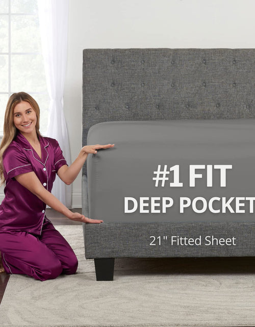 Load image into Gallery viewer, Fitted Sheets Queen Size – Queen Fitted Sheet Only Deep Pocket – Soft 21” Extra Deep Pocket Queen Fitted Sheets Fit Perfectly 17”–23” Deep Mattress &amp; Toppers – 1 Bottom Sheet Grey Fitted Sheet Queen

