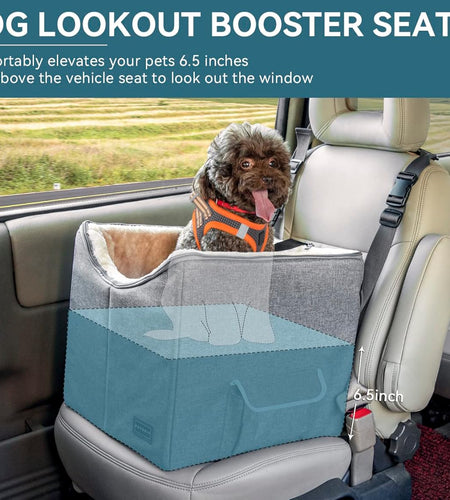 Small Dog Car Seat, Pet Travel Car Booster Seat with Safety Belt, Washable Double-Sided Cushion and Storage Pocket for Small Pet (Small, Light Grey)