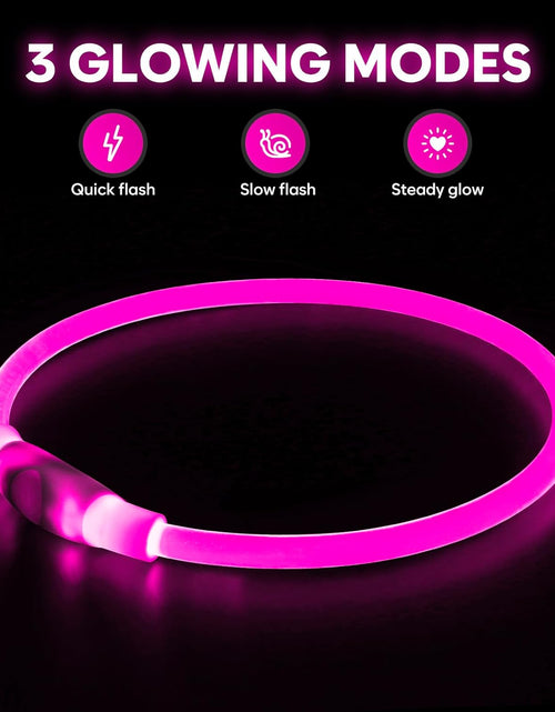 Load image into Gallery viewer, LED Dog Collar, USB Rechargeable Light up Dog Collars, TPU Cuttable Light Dog Necklace Glow in the Dark (Pink)
