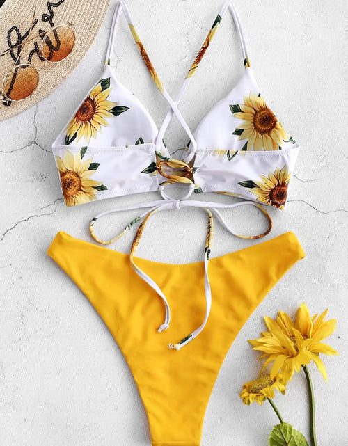 Load image into Gallery viewer, Sunflower Printed Bikini Set Sexy Swimwear Women 2021 Mujer Push up Padded Biquini Bathers Bandage Bathing Suit Swimsuit Bikini
