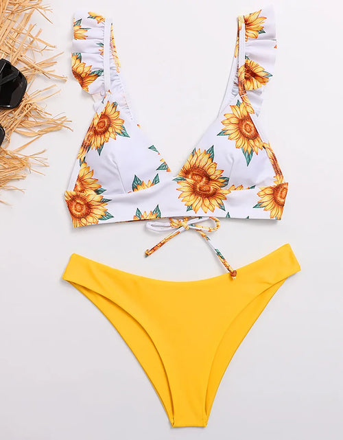 Load image into Gallery viewer, Sunflower Printed Bikini Set Sexy Swimwear Women 2021 Mujer Push up Padded Biquini Bathers Bandage Bathing Suit Swimsuit Bikini

