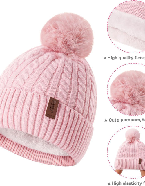 Load image into Gallery viewer, 3Pcs Winter Women Beanie Hat Scarf and Touch Screen Gloves Sets Girls Classic Knit Warm Chunky Fleece Lined Cable Cap
