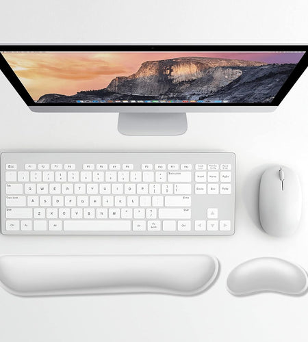 Enlarge Keyboard Wrist Rest, Memory Foam Wrist Cushion for Desk Mats Support, Cute Typing Pain Relief Keyboard Mouse Pad Rests Set with Non-Slip Base for Gaming Laptop Office, Ivory White