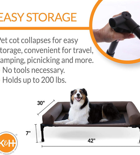 Original Bolster Pet Cot Outdoor Elevated Dog Bed with Removable Bolsters - Chocolate/Black Mesh