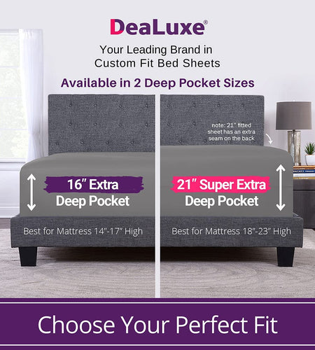 Fitted Sheets Queen Size – Queen Fitted Sheet Only Deep Pocket – Soft 21” Extra Deep Pocket Queen Fitted Sheets Fit Perfectly 17”–23” Deep Mattress & Toppers – 1 Bottom Sheet Grey Fitted Sheet Queen