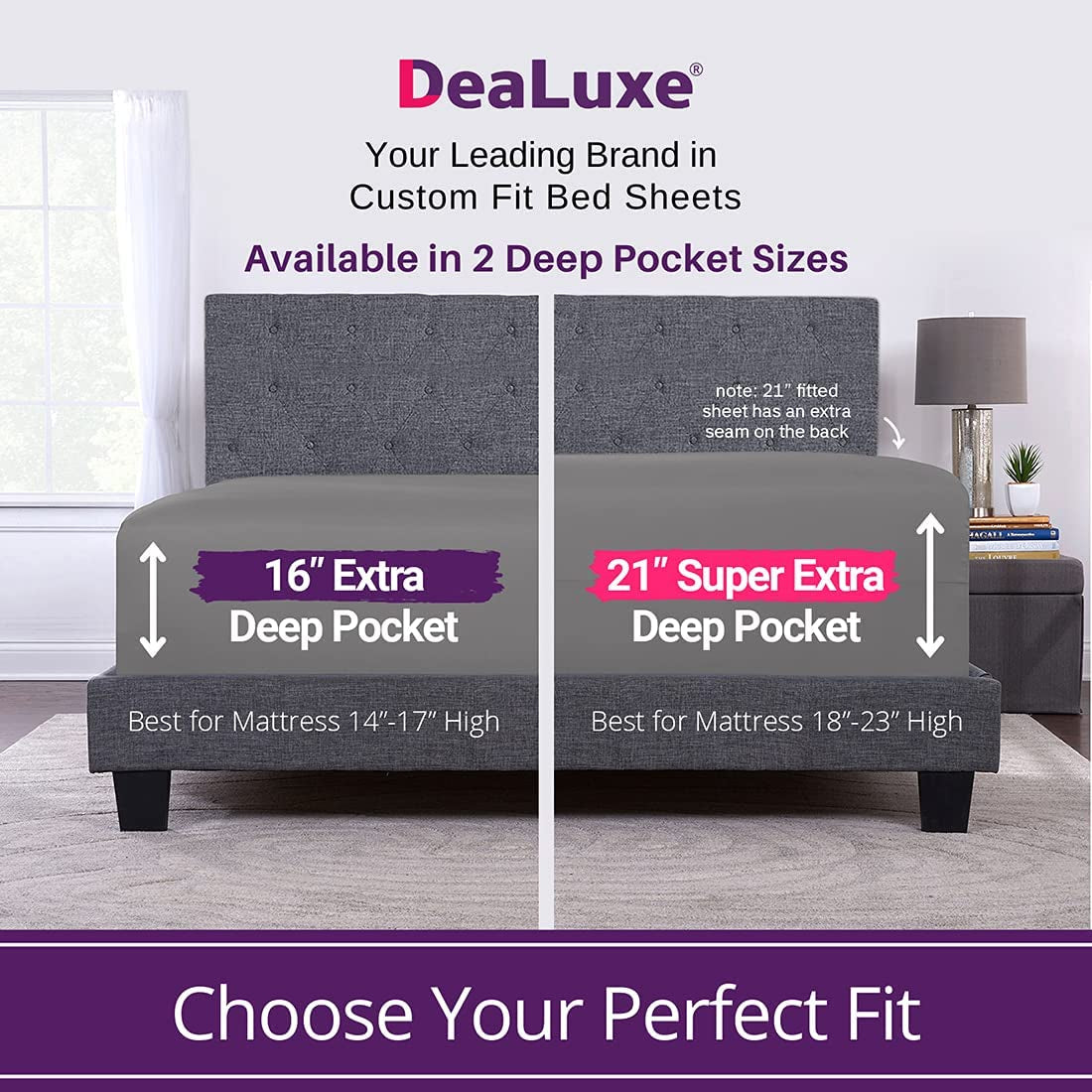 Fitted Sheets Queen Size – Queen Fitted Sheet Only Deep Pocket – Soft 21” Extra Deep Pocket Queen Fitted Sheets Fit Perfectly 17”–23” Deep Mattress & Toppers – 1 Bottom Sheet Grey Fitted Sheet Queen