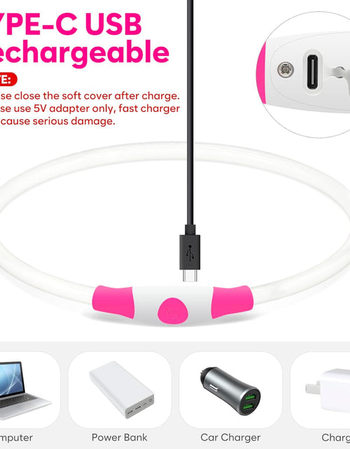 Load image into Gallery viewer, LED Dog Collar, USB Rechargeable Light up Dog Collars, TPU Cuttable Light Dog Necklace Glow in the Dark (Pink)
