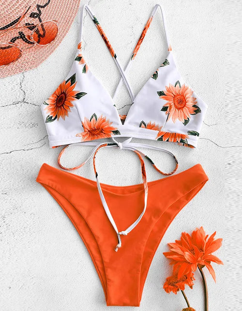 Load image into Gallery viewer, Sunflower Printed Bikini Set Sexy Swimwear Women 2021 Mujer Push up Padded Biquini Bathers Bandage Bathing Suit Swimsuit Bikini
