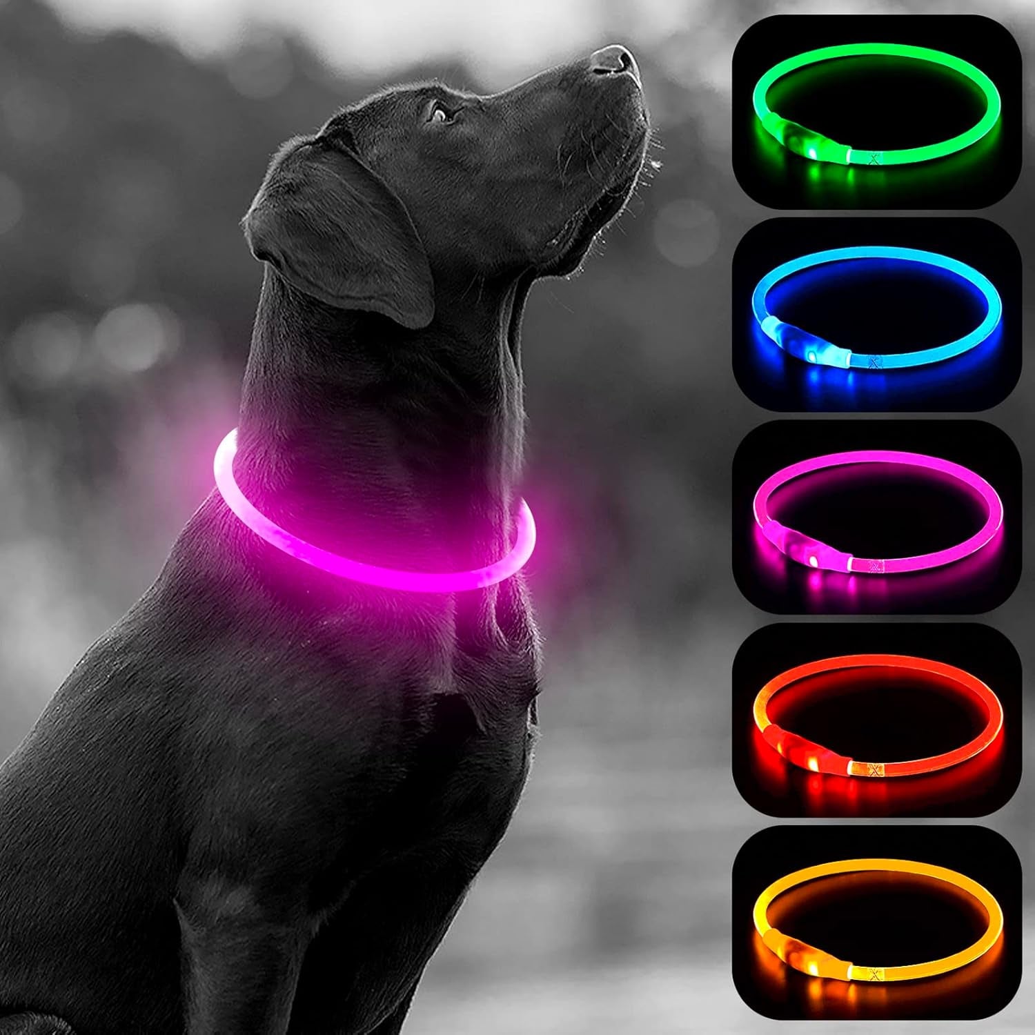 LED Dog Collar, USB Rechargeable Light up Dog Collars, TPU Cuttable Light Dog Necklace Glow in the Dark (Pink)